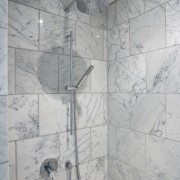 Image of tapware from Robertson Agencies limited which bathroom, floor, glass, interior design, plumbing fixture, room, shower, tile, wall, gray