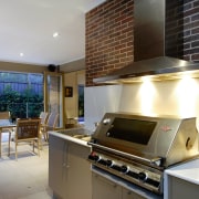 View of the outdoor entertainment area of a countertop, interior design, kitchen, real estate, gray