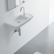 Image of bathroom designed by Lacava who specialise angle, bathroom, bathroom accessory, bathroom cabinet, bathroom sink, bidet, ceramic, floor, plumbing fixture, product, product design, sink, tap, tile, toilet seat, wall, gray, white