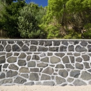 Image of the new completed seawall. - Image rock, stone wall, wall, brown, gray