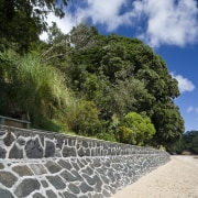 Image of the new completed seawall. - Image cloud, landscape, path, road surface, sky, tree, vegetation, walkway