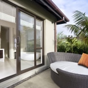 View of light-toned contemporary bathroom with white free door, estate, home, house, interior design, property, real estate, window, gray