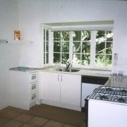View of kitchen prior to renovations. - View countertop, home, kitchen, property, real estate, room, window, white, gray