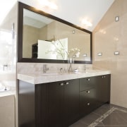 View of a bathroom designed by a Yellow architecture, bathroom, bathroom accessory, bathroom cabinet, cabinetry, countertop, home, interior design, kitchen, room, sink, white