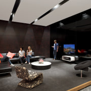 View of a student common area which features furniture, interior design, black, gray