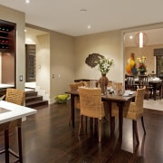 View of the open-plan kitchen and dining area dining room, flooring, interior design, kitchen, real estate, room, brown, orange