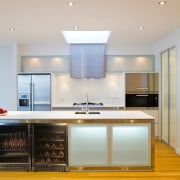 View of a kitchen which features a Vintec cabinetry, ceiling, countertop, floor, interior design, kitchen, real estate, room, gray