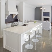 View of a kitchen which features a Vintec countertop, cuisine classique, floor, flooring, interior design, kitchen, real estate, room, gray