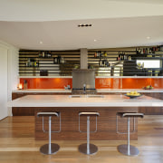 View of a cafe-styled kitchen which features an countertop, interior design, kitchen, gray, brown