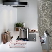 View of a kitchen which features Fisher &amp; furniture, home appliance, interior design, light fixture, product design, table, gray