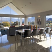 View of open-plan dining area with polished concrete apartment, house, interior design, real estate, gray