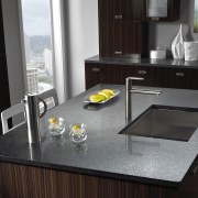 View of Silestone surfaces available from Cosentino. countertop, interior design, kitchen, sink, black, gray