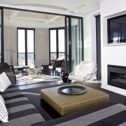 View of the large living area which is interior design, living room, penthouse apartment, property, real estate, room, window, white, black