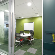 Interior view of the Westpac offices where Resene architecture, ceiling, daylighting, floor, glass, interior design, office, gray