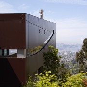 Exterior view of contemporary home with TRESPA siding, architecture, building, facade, house, sky, black, white