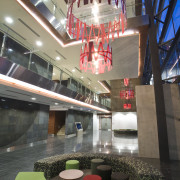 View of the atrium of the main commercial architecture, interior design, lobby, gray, black