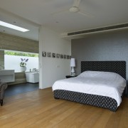 View of ensuite from bedroom - View of bedroom, ceiling, floor, flooring, interior design, real estate, room, wood, gray