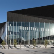 Exterior view of the Melbourne Convention Centre which architecture, building, commercial building, convention center, corporate headquarters, daylighting, daytime, facade, headquarters, metropolitan area, mixed use, reflection, sky, structure, black