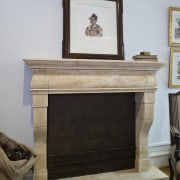 View of a hand-crafted stone mantle by The fireplace, furniture, hearth, home, gray