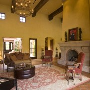 Interior view of the living area which features ceiling, estate, hacienda, home, house, interior design, living room, property, real estate, room, brown, orange