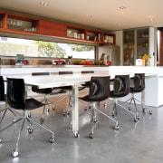 View of a cafe-styled kitchen designed by NKBA countertop, floor, flooring, furniture, interior design, kitchen, table, gray