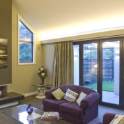 View of living area which features the Eastside ceiling, estate, home, interior design, living room, real estate, room, window, window covering, window treatment, brown