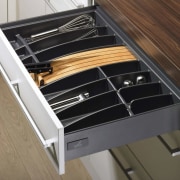 View of custom storage solutions available from Hettitch. drawer, furniture, product, product design, brown, black