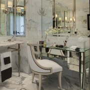 View of a luxury bathroom which features marble chair, dining room, floor, flooring, furniture, home, interior design, table, gray