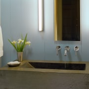 View of a vanity with large integrated basin, bathroom, countertop, interior design, room, sink, gray