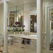 interior shot of a San Francisco Town House.Mirrored cabinetry, countertop, cuisine classique, furniture, home, interior design, room, window, brown
