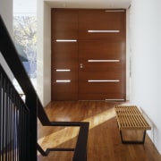 A Exterior view renovation of a late 30's architecture, door, floor, flooring, furniture, hardwood, house, interior design, laminate flooring, wall, wood, wood flooring, wood stain, brown