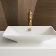 View of a Kohler basin with gold faucets bathroom sink, ceramic, plumbing fixture, product design, sink, tap, brown, white
