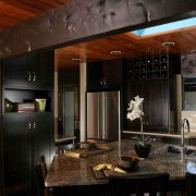 View of a kitchen designed and built by ceiling, countertop, interior design, kitchen, black