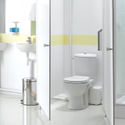 View of a bathroom which features Saniflo macerating bathroom, bathroom accessory, bathroom sink, plumbing fixture, product, product design, tap, toilet, toilet seat, white, gray