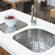 View of a Oliveri stainless steel with custom bathroom sink, countertop, hardware, plumbing fixture, product design, sink, tap, white, gray