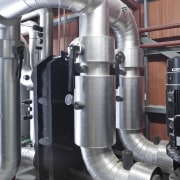 internal roof view of 21 Queen St development. industry, machine, pipe, gray, black