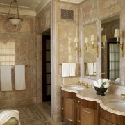 View of a bathroom which features a vanity bathroom, cabinetry, ceiling, estate, floor, flooring, home, interior design, room, brown