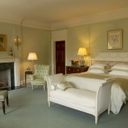 View of the master bedroom which features a bed, bed frame, bed sheet, bedroom, ceiling, estate, furniture, home, interior design, room, suite, brown