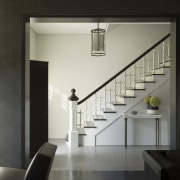 interior stairway views of a renovated Victorian residence architecture, door, handrail, interior design, stairs, wall, gray, black