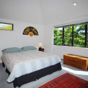 View of the top floor prior to renovation. architecture, bed, bedroom, ceiling, estate, home, house, interior design, property, real estate, room, gray