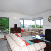 View of the top floor prior to renovation. ceiling, house, interior design, living room, property, real estate, room, gray