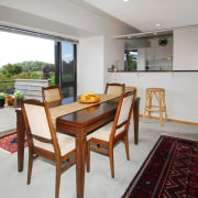View of the top floor prior to renovation. dining room, interior design, real estate, room, table, gray