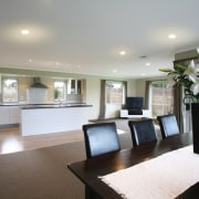 View of open-plan kitchen and dining area of ceiling, home, interior design, living room, property, real estate, room, gray