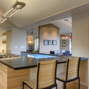 View of a kitchen which features a kitchen countertop, interior design, kitchen, real estate, room, brown, gray