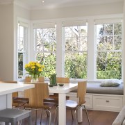 View of the extension to this 1930s home ceiling, dining room, furniture, home, interior design, kitchen, living room, room, table, window, gray