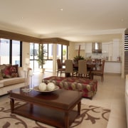 interior lounge view of the Augusta home. Built ceiling, estate, home, interior design, living room, property, real estate, room, window, brown, gray