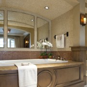 View of a bathroom which features a bathtub bathroom, ceiling, countertop, estate, interior design, room, sink, suite, brown