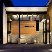 Exterior view of front entrance - Exterior view architecture, building, facade, home, house, lighting, real estate, residential area, window, black, brown, orange