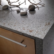 View of a contemporary kitchen which features countertops countertop, wall, gray