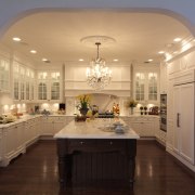 A view of a kitchen by Downsview Features cabinetry, ceiling, countertop, cuisine classique, estate, home, interior design, kitchen, lighting, room, orange, gray